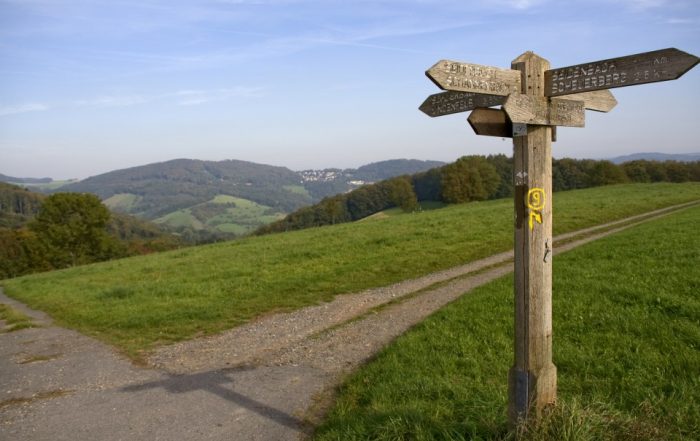 Wegkreuz mit Wegweiser im Odenwald