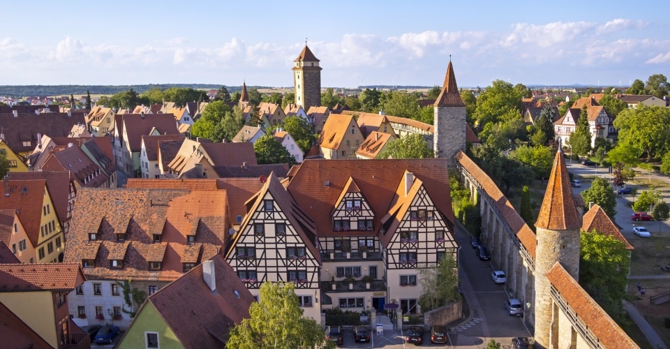 Blick auf Rothenburg ob der Tauber und das Prinzhotel