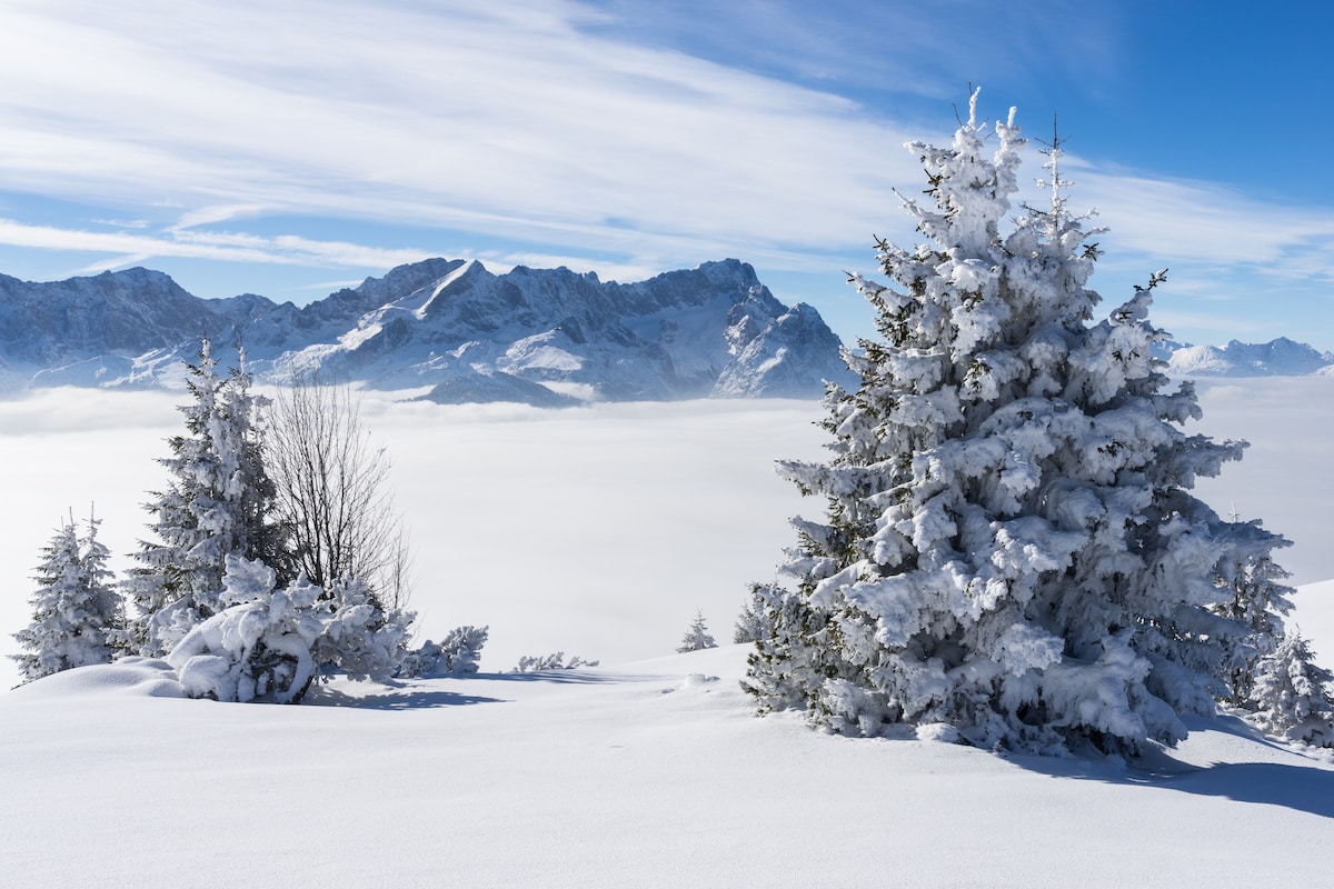 Winterlandschaft mit Zugspitze - Winterwanderwege in der Zugspitzregion - Wohin im Januar?