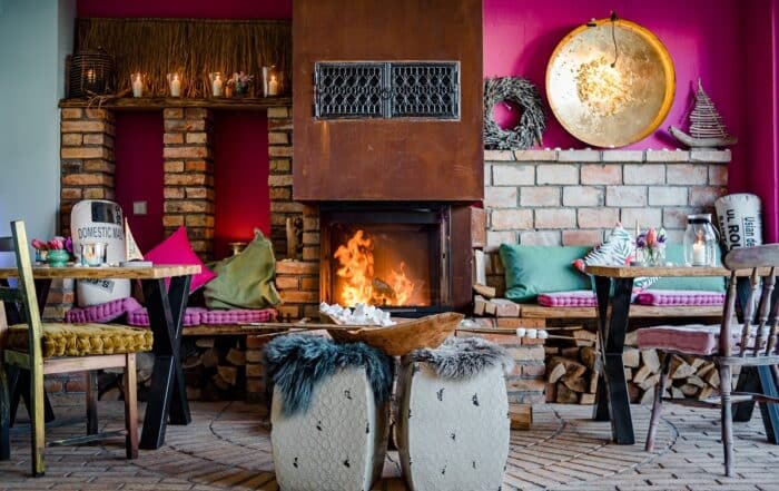 Kaminlounge im feels Beach Club