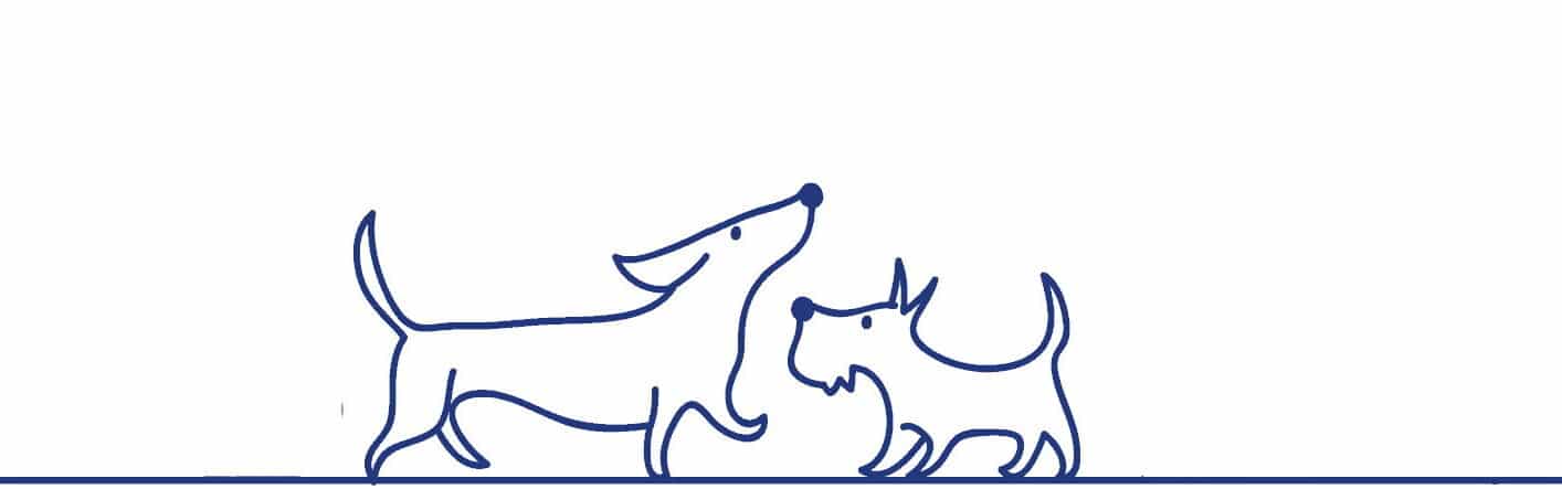 Illustration Umriss zweier Hunde, die sich gegenüber stehen.