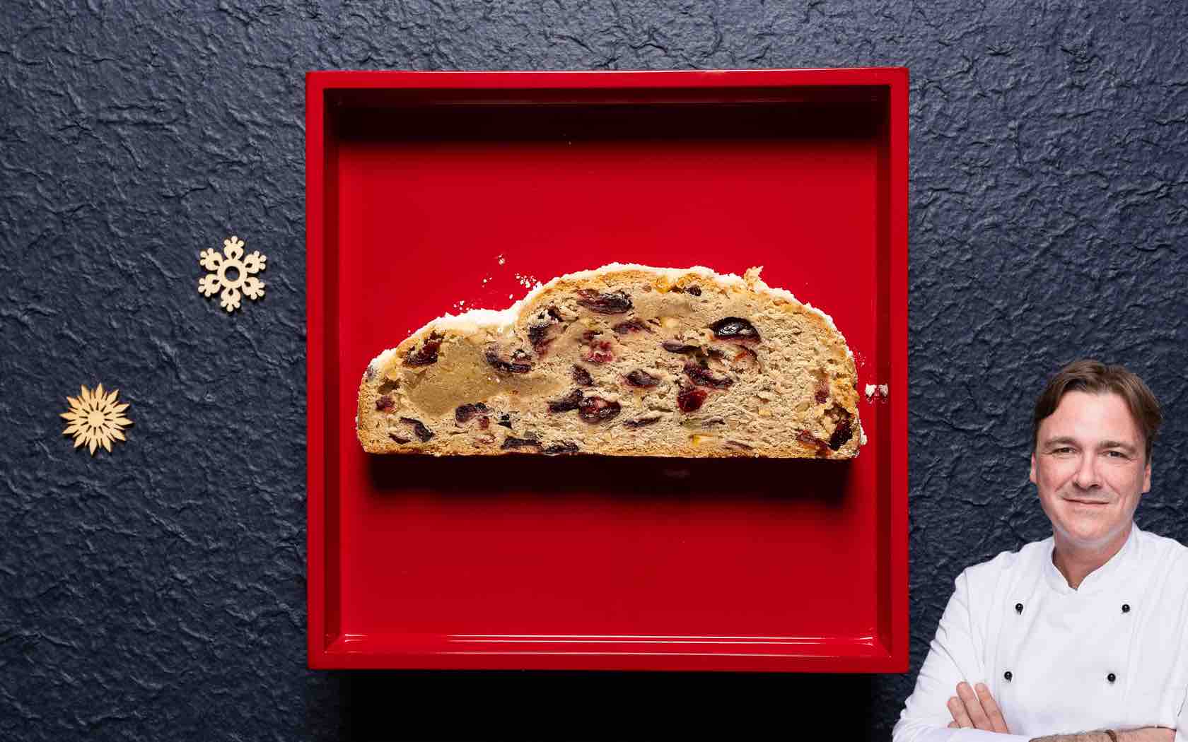 Weihnachtsstollen von Foodblogger Thomas Sixt mit Portraitfoto