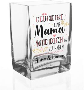 Glasvase mit Kompliment