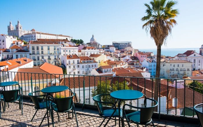 Cityscape view on the old town in Alfama district during the sunny day in Lisbon city, Portugal
