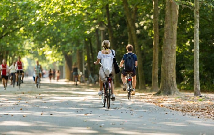 Radfahrer im Park im Sommer