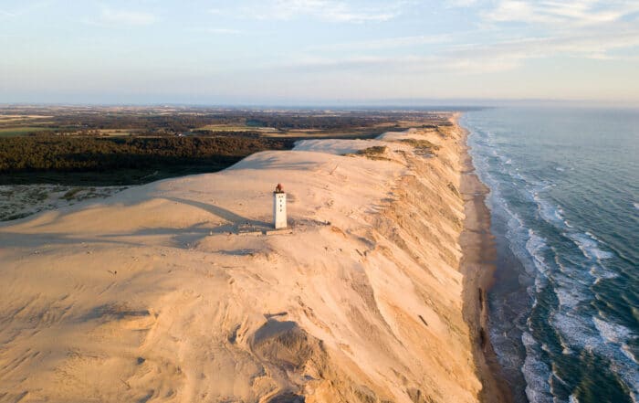 Aerial Drone View of Rubjerg Knude Lighthouse in Denmark