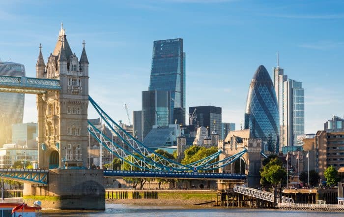 Financial District of London and the Tower Bridge