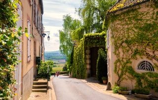 kleine idyllische Straße durch das Dorf Hautvillers in der Champagne